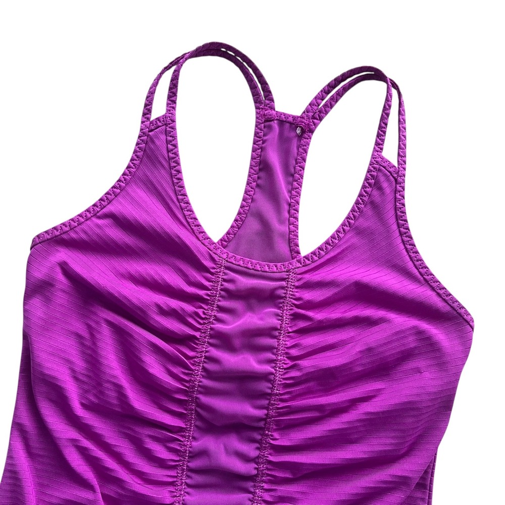 Zella Womens XS Purple Shirred Mesh Shelf Bra Athletic Tank Top Workout Yoga Gym